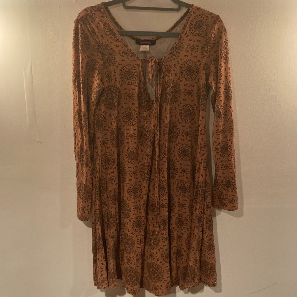 Lorena Rose 2X Dusty Rose Pink Mandala Dress with long sleeves tie neckline